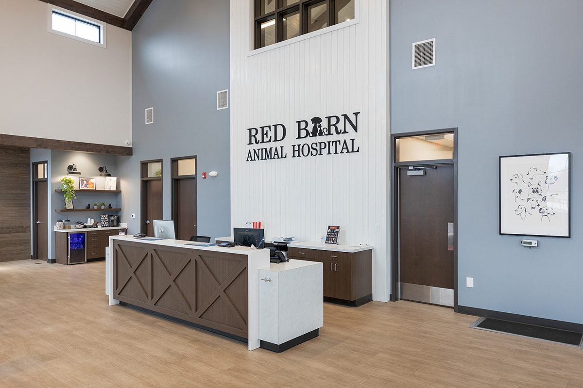 Red Barn Animal Hospital Lobby Angular View Zoomed In