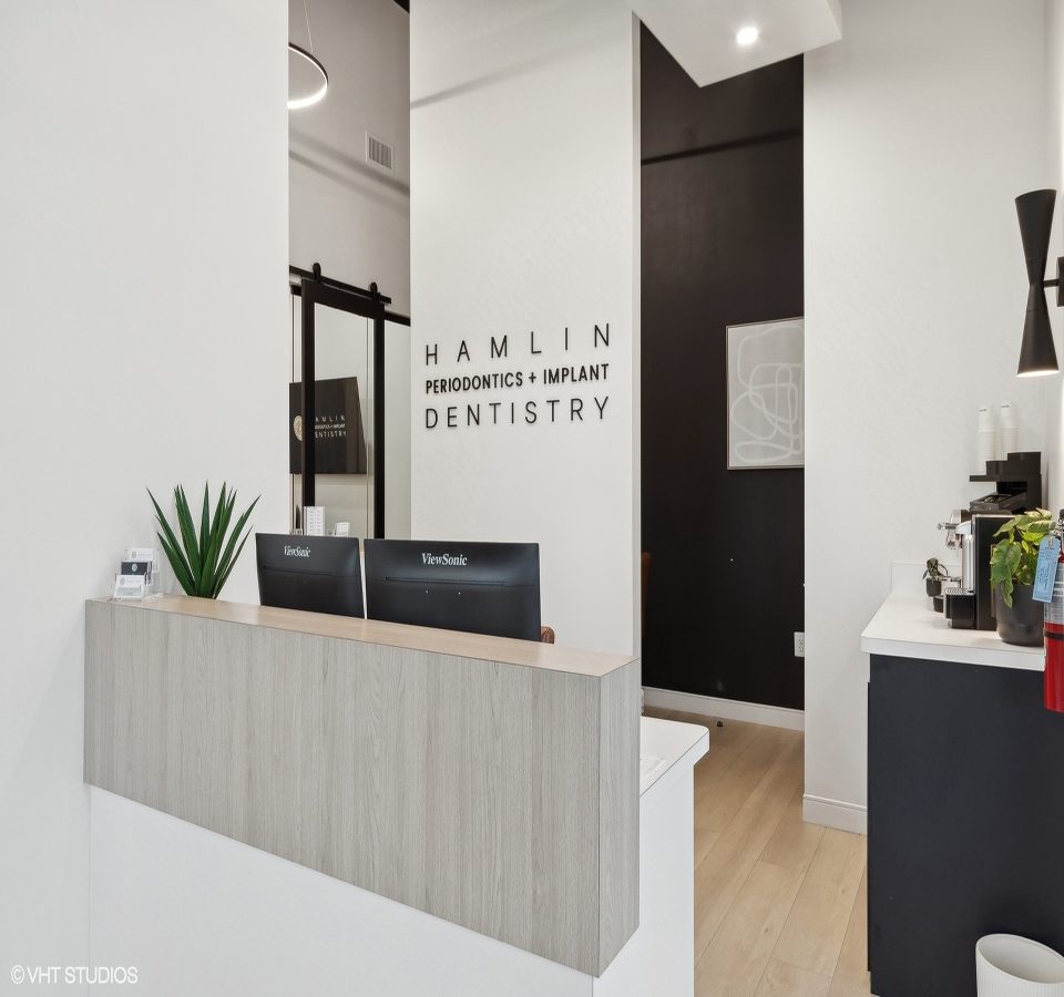 Hamlin Periodontics and Implants Dentistry reception desk.