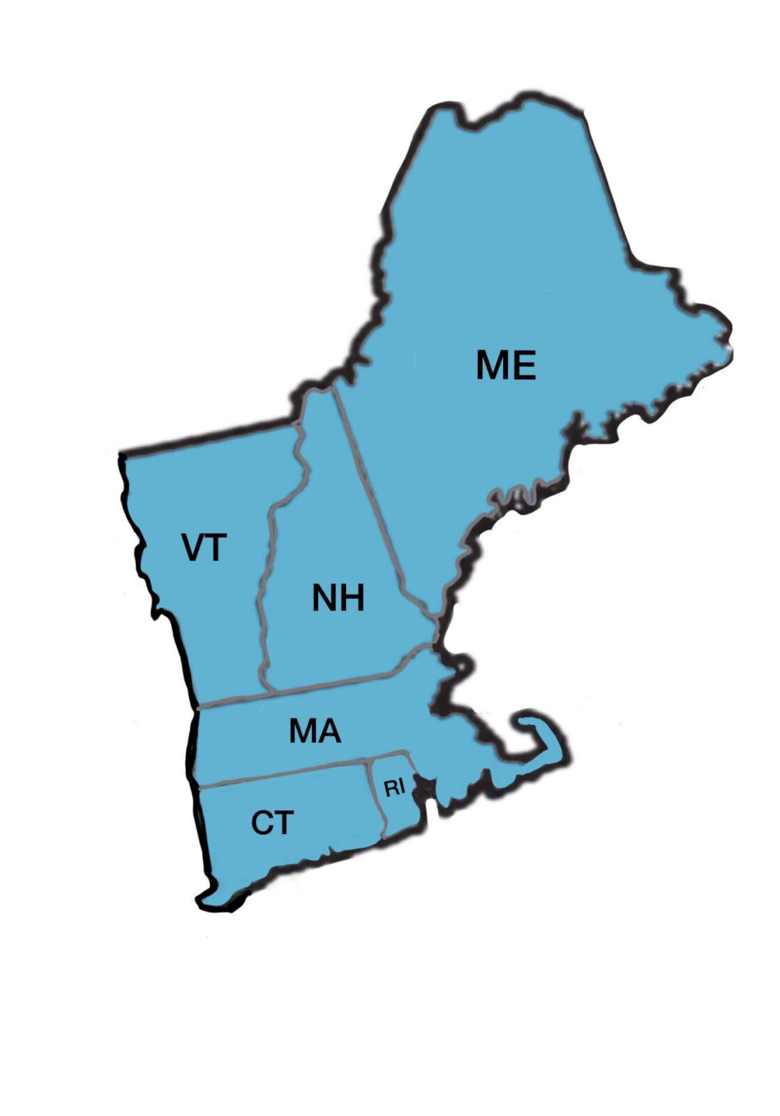 image of a maps showing New England serice area in blue