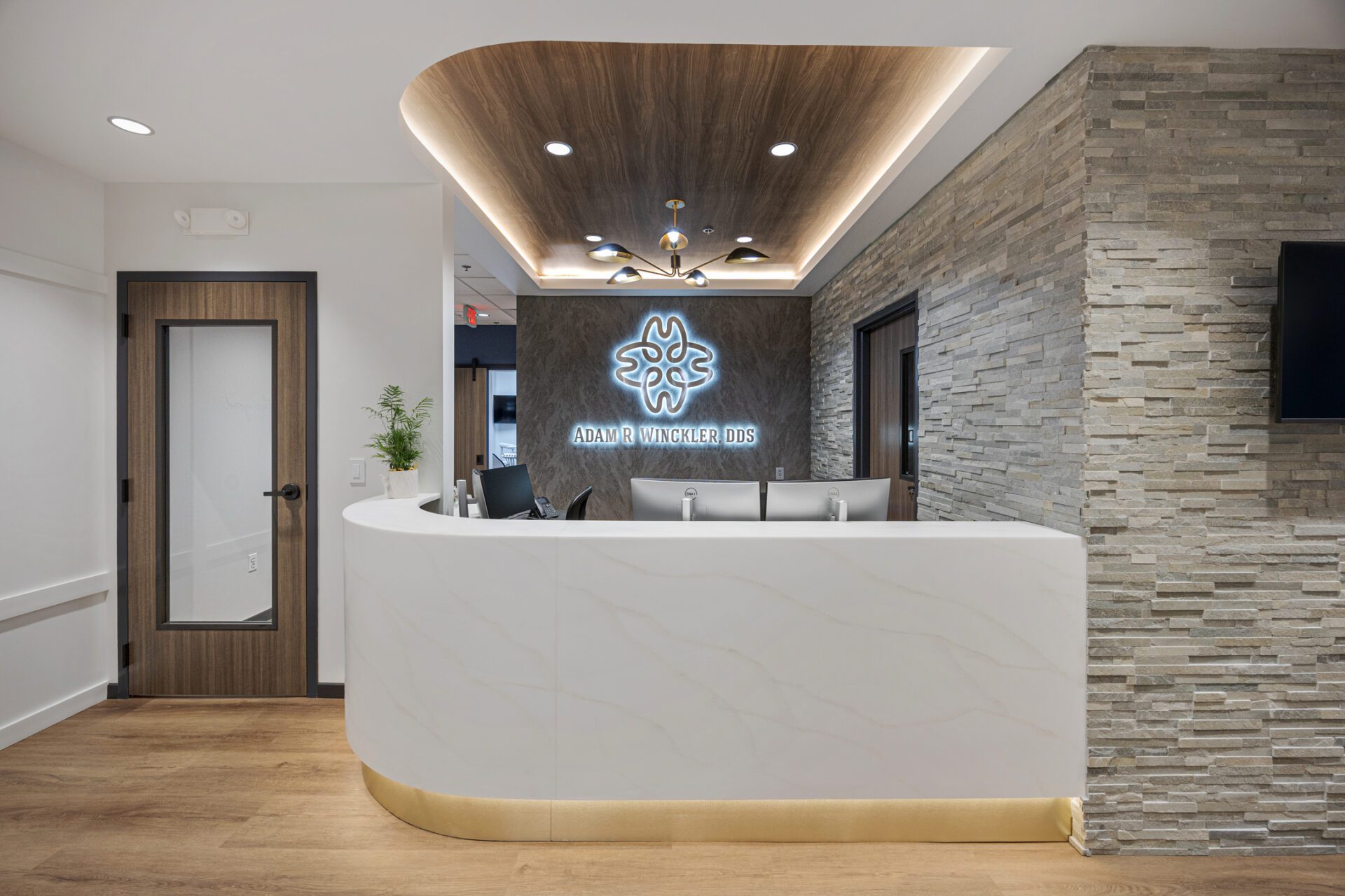 Adam R. Winckler dental office reception designed and built by RWE Design Build in Hinsdale, Illinois