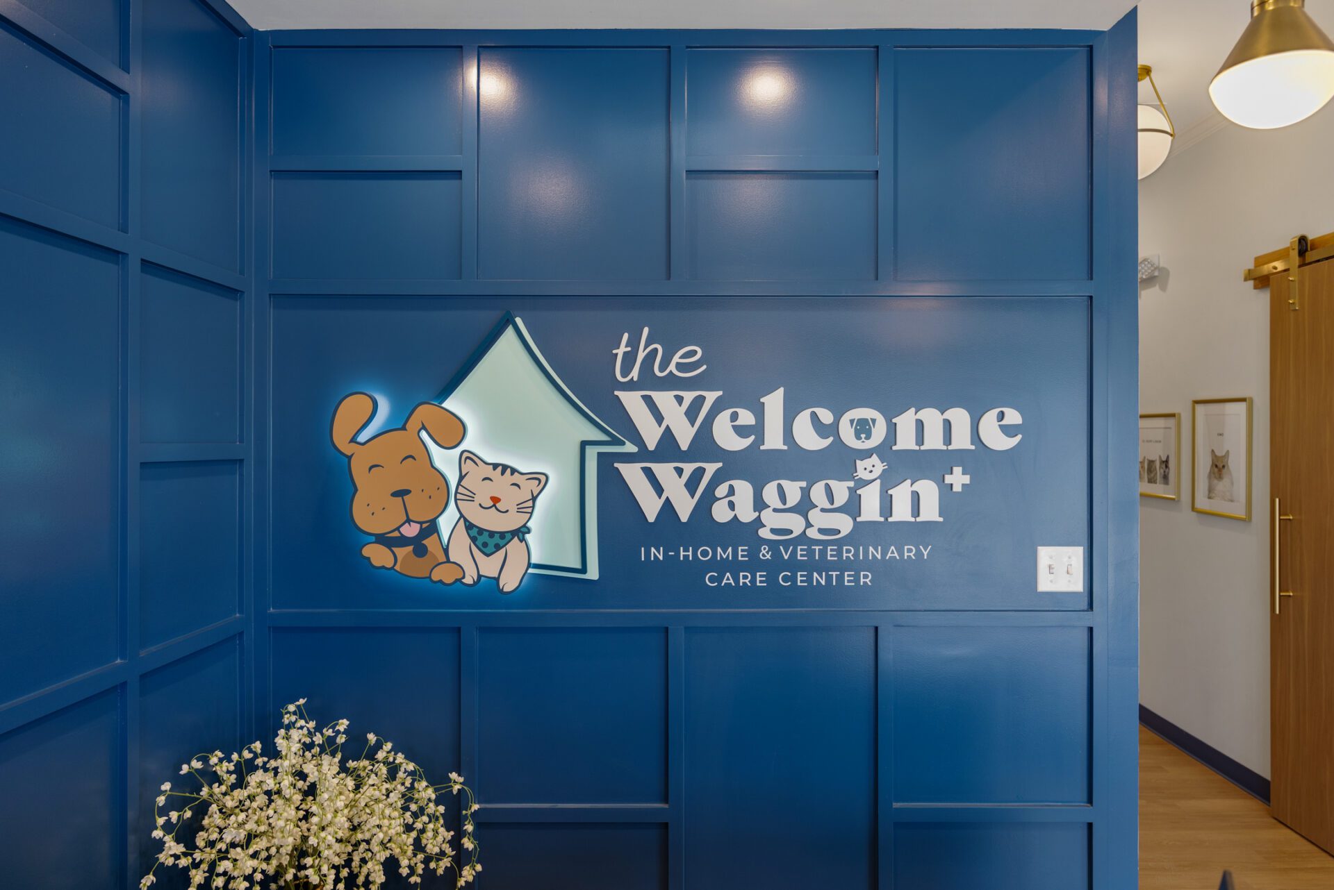 The Welcome Waggin veterinary reception and waiting area designed and built by RWE Design Build in Plainfield, Illinois