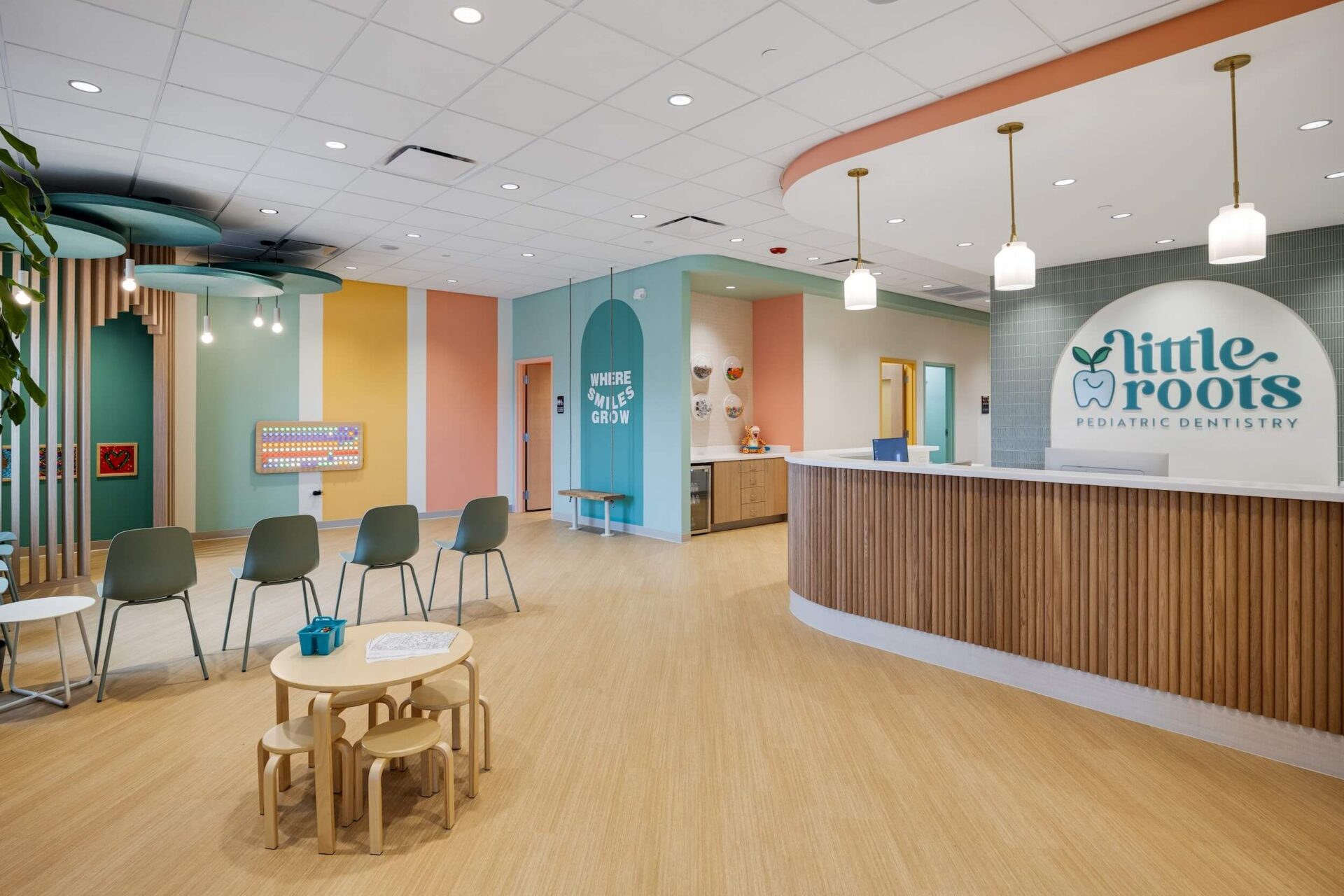 Little Roots Pediatric Dentistry reception and waiting area in Bartlett, Illinois